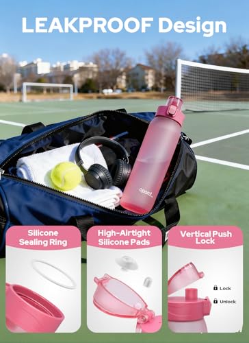 Opard Zip 30oz Plastic Water Bottle Dishwasher Safe, Leakproof Flip-Top Lid, BPA Free Tritan, Wide Mouth Reusable Sports Water Bottle for Gym Hiking Commuting Outdoor Travel and School - color: Sakura Pink, style: 30 Ounces