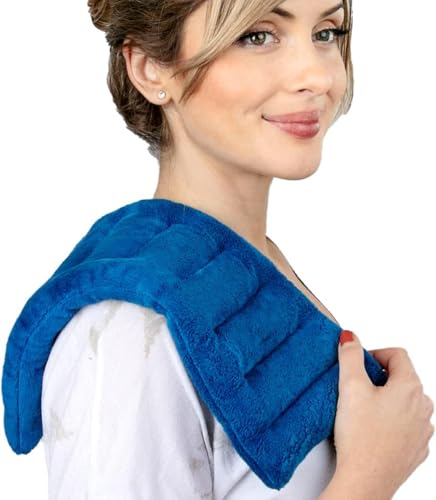 Purple Moon Collection - Microwavable Heating Pad for Neck & Shoulders - 6x16 in, Blue - Flaxseed Heat Pack - Weighted Hot & Cold Therapy Compress Wrap for Pain Relief, Menstrual Cramps, Sore Muscles - color: Blue