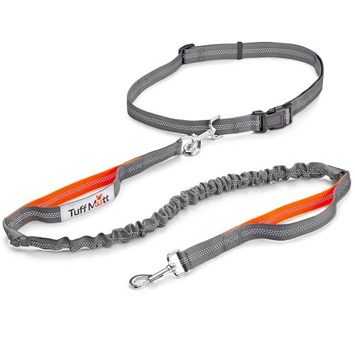 Tuff Mutt Waist Hands Free Dog Leash for Walking Running Hiking - color: gray/orange