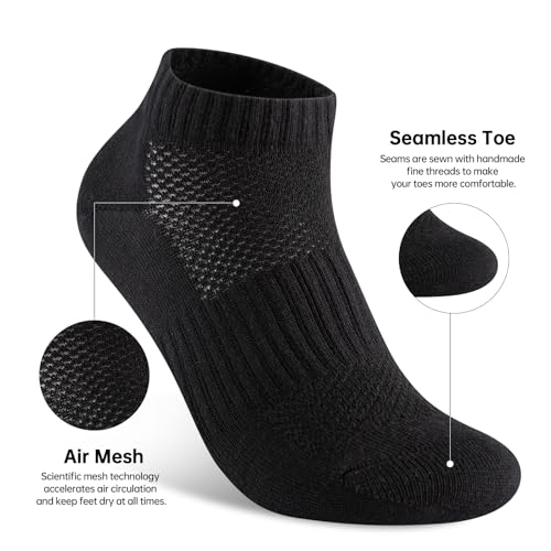 Womens Cotton Ankel Socks, Athletic Performance Running Moisture Wicking Breathable socks - color: 6 Pairs Black, size: Medium-Large