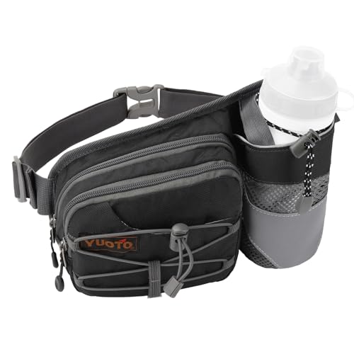 Waist Pack with Water Bottle Holder for Running Walking Hiking Fanny Pack - color: Black