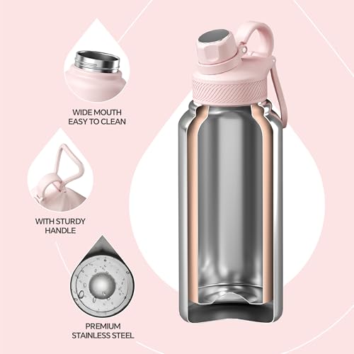 IDEUS 32oz Stainless Steel Insulated Bottle with 2 Leak-Proof Lids, Pink - color: Light Pink, size: 32 Ounces