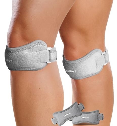 HiRui 2 Pack Patella Tendon Knee Straps - Knee Pain Relief & Patella Stabilizer Brace Support for Jumpers Knee, Running, Hiking, Basketball, Tennis, Soccer, MTB, Squats, Tendonitis, Arthritis (Gray) - color: Gray