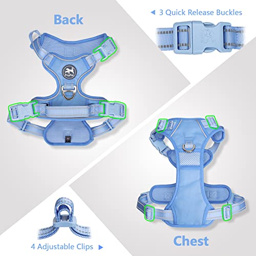 PoyPet No Pull Dog Harness, Reflective Vest with 2 Leash Clips & Handle - color: Light Blue(Matching Trim), size: S