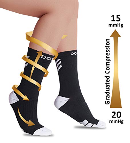Dri-tech Compression Crew Socks 15-20mmHg (4 Packs) Quick Dry Athletic Running Socks, Small-Medium, Black-Grey-White