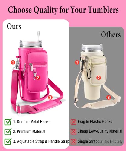 Water Bottle Carrier Bag for Stanley Cup 40 oz with Phone & Storage Pockets - color: Red