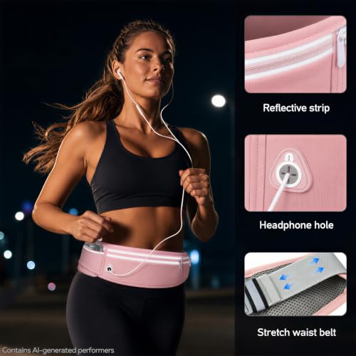 Slim Running Belt with Water Bottle Holder, Workout Fanny Pack for Men Women, Runner Marathon Jogging Belt Bag with Phone Holder, Running Waist Bag Runners Essentials, Hydration Fanny Pack - Pink - color: Pink- Bottle holder