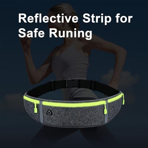 Slim Running Belt for Women Men,Runners Fanny Pack Phone Holder,Money Belt,Running Gear Accessories,with 3 Pockets (Green-flaxen) - color: Green-flaxen