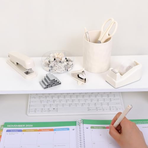 SKYDUE Office Supplies Set, Stapler and Tape Dispenser Set,10PCS - color: Beige