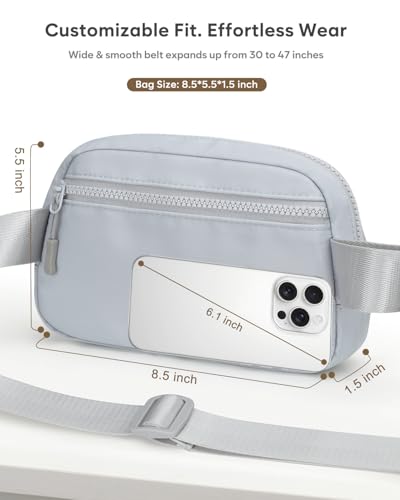 Pritent Fanny Packs for Women Crossbody Belt Bag With Zipper Back Pocket - color: Light Gray, size: Small
