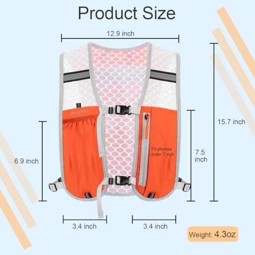Running Vest Hydration Backpack for Men Women, Lightweight Breathable Hydration Packs, Adjustable Chest Straps Daypack, Reflective Water Running Vest for Marathon, Trail, Hiking, Cycling - color: Orange