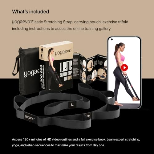 Yogaevo Elastic Stretching Strap With Loops For Physical Therapy - color: Black