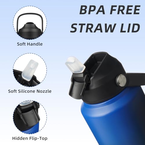 BJPKPK 32oz Insulated Water Bottle, Stainless Steel Bottle with Straw Lid - color: Black Blue, size: 32 Ounces