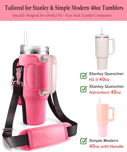 Water Bottle Carrier Bag for Stanley Cup 40 oz with Phone & Storage Pockets - color: Hot Pink