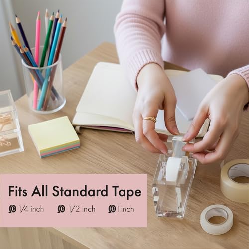 OfficeGoods Acrylic Tape Dispenser, Aesthetic and Compact Design, Silver - color: Silver