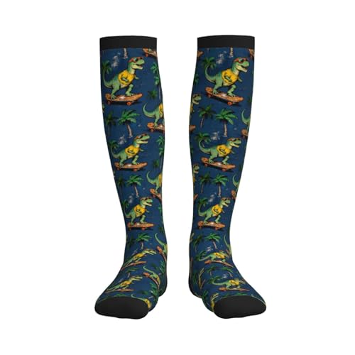 Compression Socks, Unisex 15-20 mmHg Knee High Support Socks - color: Dinosaur