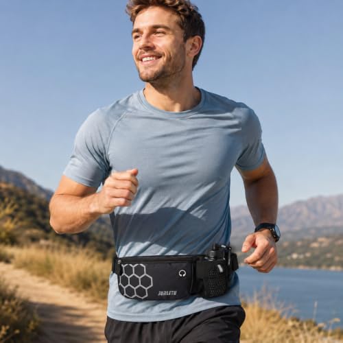 Running Waist Bag with Water Bottle Holder, Sports Belt Bag for Phone, Keys and Hiking Fitness Outdoor Travel (Black) - color: Black