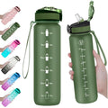 EYQ 32oz Water Bottle with Straw, Sports Bottle with Time Marker - color: 8.Hunter Green