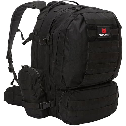 FOX OUTDOOR PRODUCTS Advanced 3-Day Combat Pack | 69L Tactical Backpack w/Dual Hydration Ports, Compression Straps & Storage - color: Black