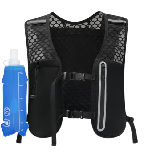 Running Vest for Women Men Hydration Backpack with 500ml Soft Flask Lightweight Water Pack - color: Black+500ml Soft Flask