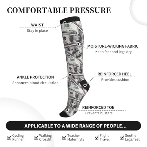 Compression Socks, Unisex 15-20 mmHg Knee High Support Socks - color: Dollar