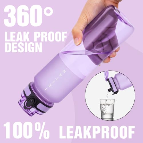 OLDLEY 32oz Sports Half-Frosted Clear Water Bottle with Anti-Dust Chug Lid - color: Half‑Frosted Lavender