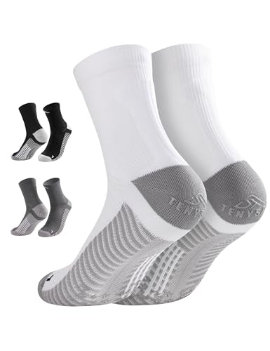 Mens Compression Running Socks: 15-20 mmHg Arch Support Non-Slip - color: B-white Gray Black, size: 9-13
