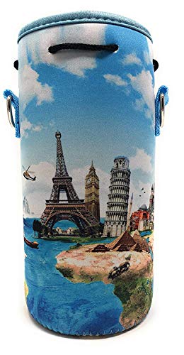 Made Easy Kit Neoprene Water Bottle Carrier Holder with Adjustable Shoulder Strap for Insulating & Carrying Water Container Canteen Flask Available in 5 Sizes (7 Wonders, L (32oz / 1.5L)) - color: 7 Wonders, size: Large 32oz
