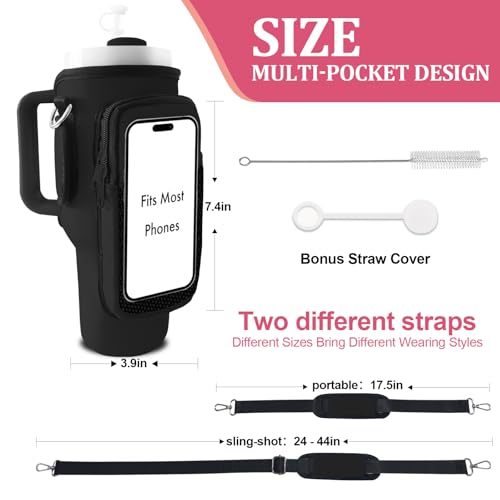 Stanley Carrier Bag for Stanley 40oz/30ozTumbler with Phone with 2 Adjustable Strap,3 Pockets Bottle Stanley Cup Carrier Bag & Case,Accessories for Hiking Travelling - color: Black