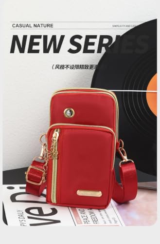 Crossbody Phone Bag Universal Armbands Phone Holder Pouch Case With Earphone Hole, Shoulder Handbag With Adjustable Strap - color: Red
