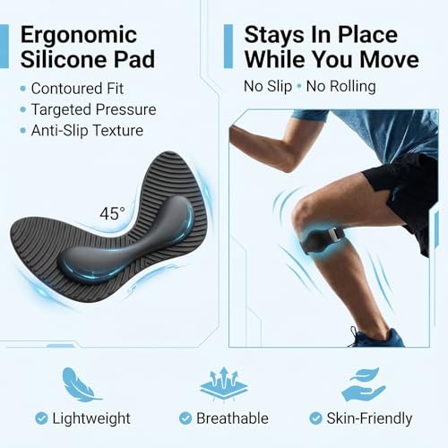 Silicone Patellar Tendon Knee Strap for Men & Women, Non-Slip Targeted Support for Jumper's Knee, Running, Squats & Walking, Lightweight Adjustable Under-Kneecap Brace Daily Activity, (Grey, 2 Pack) - color: Grey