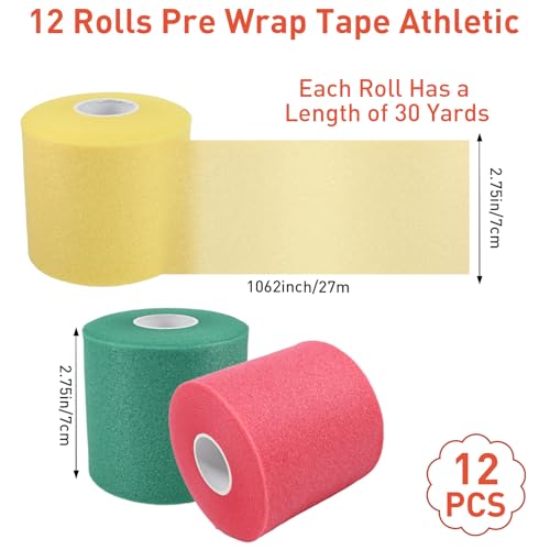 ddseexhe12 Pcs Pre Wrap Athletic Tape,2.75 in X 360 Yards Pre Wrap Tape