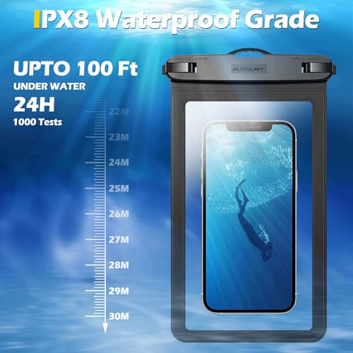 4 Pack 10.5“ Large Waterproof Phone Pouch - Underwater Clear Cell Holder - Universal Water Proof Dry Bag with Neck Lanyard for iPhone 16 Pro Max Samsung Galaxy with Heavy Case for Beach Swimming Pool - color: 4 Blue