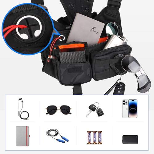 DEYACE Chest Bag For Men, Tactical Chest Pack With Built-In Phone Holder - color: Black-CP