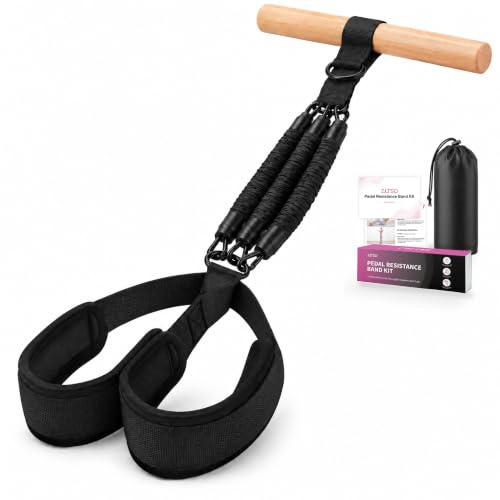 Pedal Resistance Band with Wood Handle, 3 x 30 lb Tubes - color: Black
