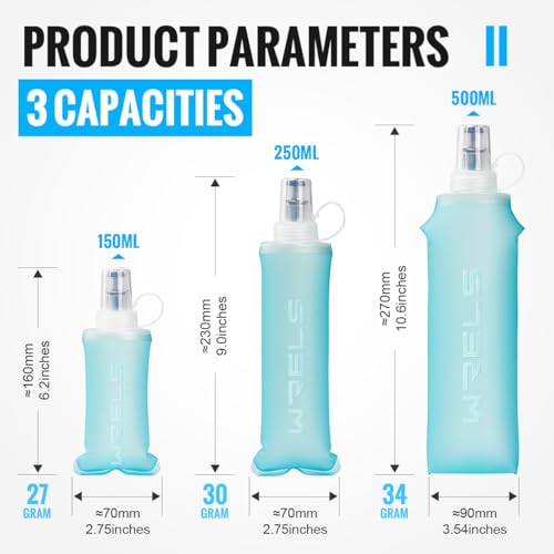 WRELS TPU Collapsible Soft Flask,Lightweight PBA Free Folding Running Water Bottles,Leakproof Durable Hydration Flask for Outdoors (250ml/8.45oz-2 Packs-Light Blue) - color: 250ml/8.45oz-2 Packs-Light Blue