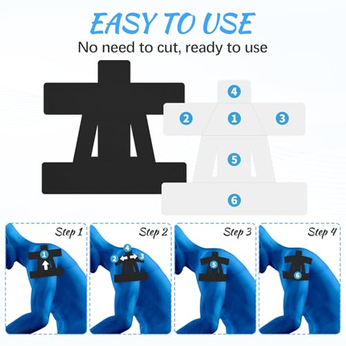 12Pcs Precut Shoulder Kinesiology Tape, Sports Muscle Support Tape Black - color: Black