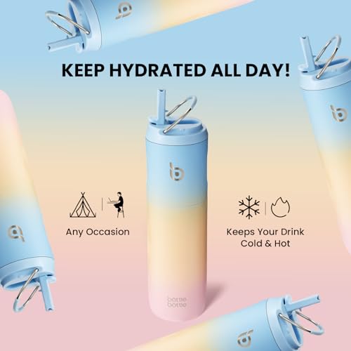 BOTTLE BOTTLE Insulated Water Bottle 24oz with Straw Lid and Handle Sports - color: Blue yellow pink