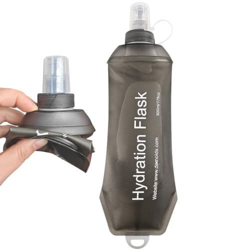 500ml Soft Flask, Shrink As You Drink Collapsible Water Bottles for Running Vest & Hydration Pack, BPA-Free Leak-Proof TPU Folding Bottle for Hiking Cycling Climbing Jogging-Grey - color: 1PCS Grey