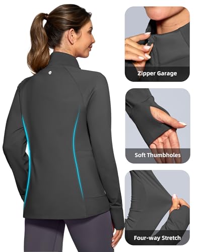 G Gradual Women's Running Fleece Lined Jackets 6 Pockets Lightweight Water Resistant Puffer Jacket for Hiking Travel - color: Dark Gray, size: Large