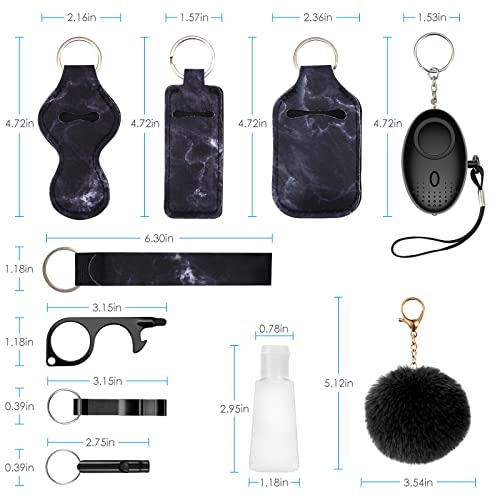 AMIR Safety Keychain Set for Women and Kids, 10 Pcs Safety Keychain Accessories with Sound Personal Alarm, Whistle and Pom - color: Black