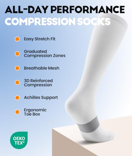 Compression Socks Women & Men for Nurse Travel Flying Running Cycling - color: White, size: Large-X-Large