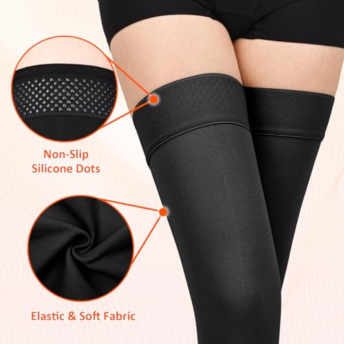 20-30 mmHg Footless Thigh High Compression Socks for Women Men - color: 1 Pair-Black, size: 2X-Large