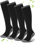 Bamboo Viscose Compression Socks|4Pairs 15-20mmHg Knee High Socks - color: 01-all Black, size: Small-Medium
