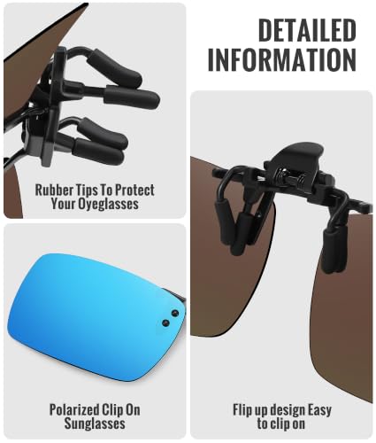 MEETSUN Polarized Clip On Sunglasses for Men Women, Fit Over Glasses - color: 2pack-black+blue