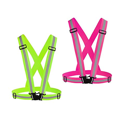 Chiwo Reflective Vest Running Gear 2Pack, High Visibility Safety Vest - color: Green Pink