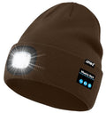 ATNKE LED Lighted Bluetooth Beanie Hat,USB Rechargeable 4 LED Wireless Music Running Headlamp Cap Gift for Men and Women - color: #Coffee