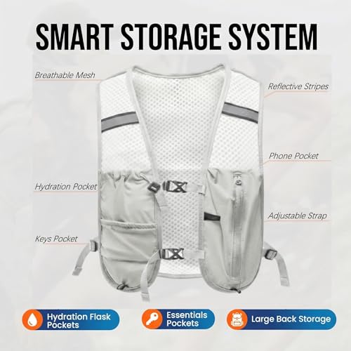 Hydration Backpack Lightweight Running Vest for Women Men with 500ml Soft Flask Hiking Daypack - color: Gray Vest Only