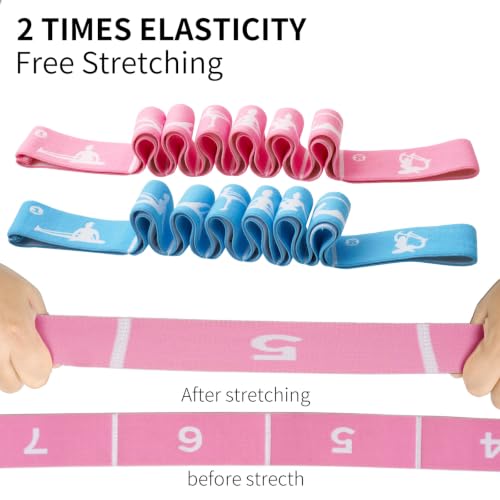 2-Pack Adjustable Kids Dance Stretch Bands - 8-Loop Elastic Bands for Ballet, Latin, Yoga, Gymnastics & Stretching - Flexible, Multi-Section Design for Dance Training & Flexibility - color: Blue+Pink
