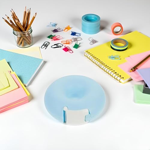 1Pc Blue Tape Dispenser, Donut Shape Candy Color Tape Dispensers Donut Invisible Tape Cutter Tape Organizer Portable Roll Tape Holder for Office School Supply